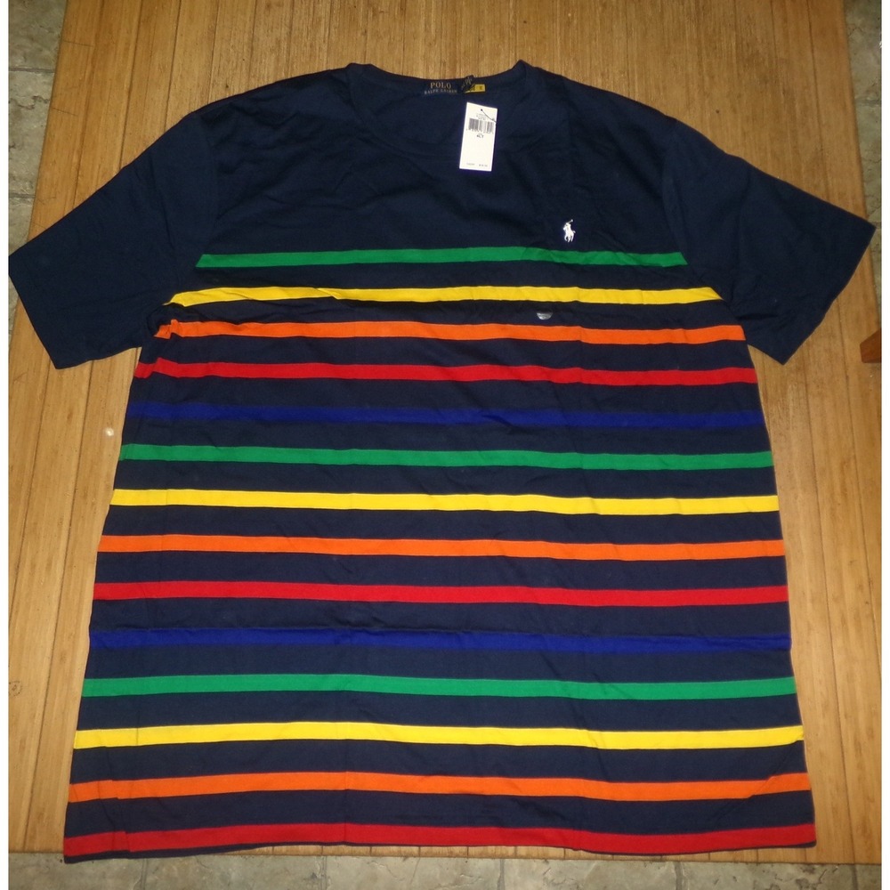 Polo Ralph Lauren Mens 4LT Multi Color Striped T-Shirt Navy Blue Big Tall